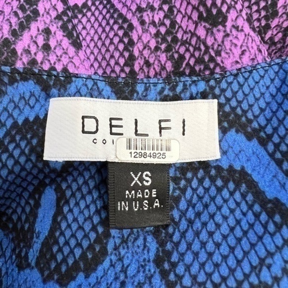 Delfi Mini Dress Jac Tie Snakeskin Print  XS Long Sleeve V-Neck Tie Waist Satin - Picture 10 of 13